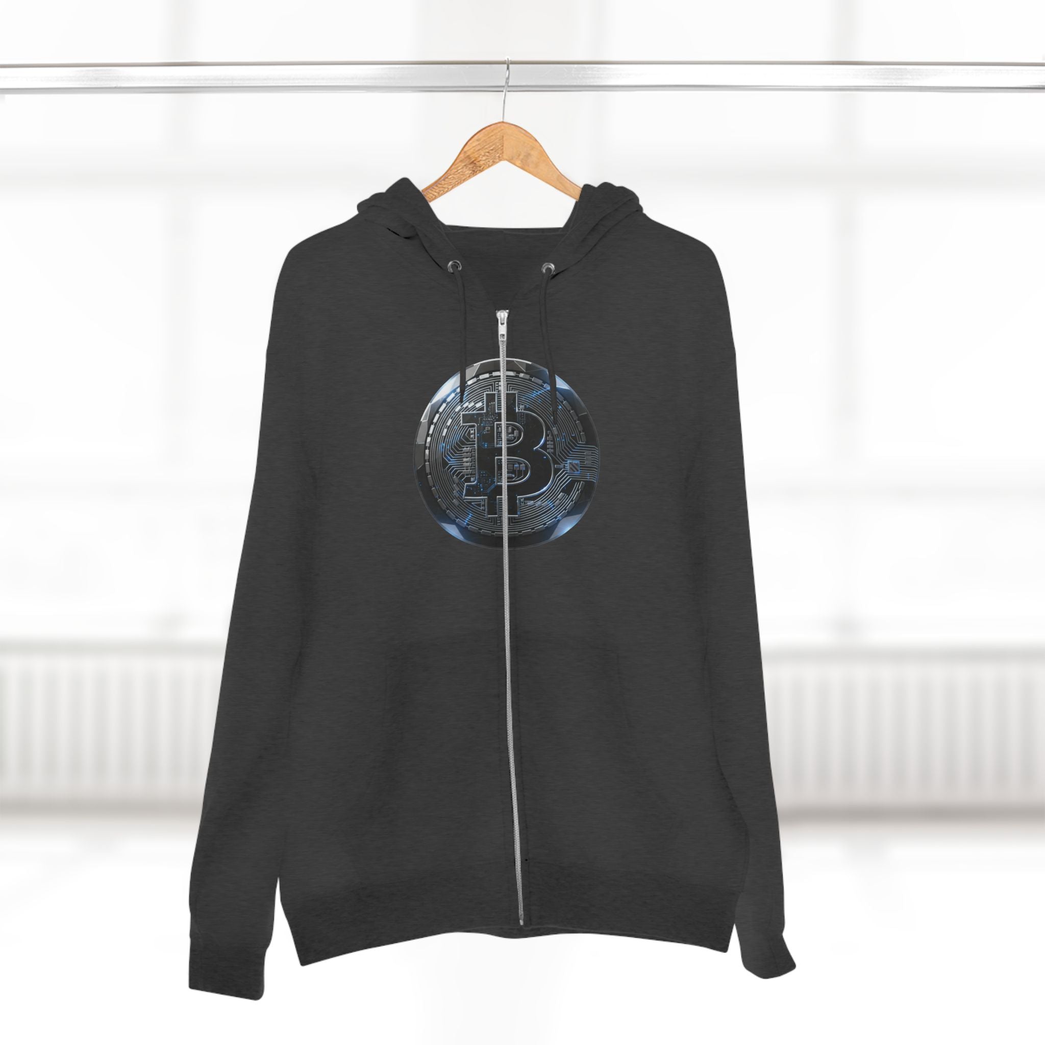 Bitcoin Coin Zip Hoodie — Crypto Logo Zip-Up Hoodie for Bitcoin Enthusiasts
