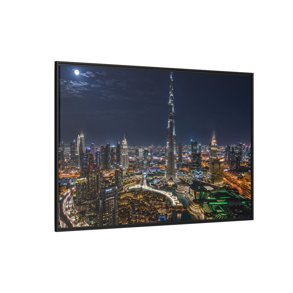 Dubai Night Skyline Matte Framed Canvas Print