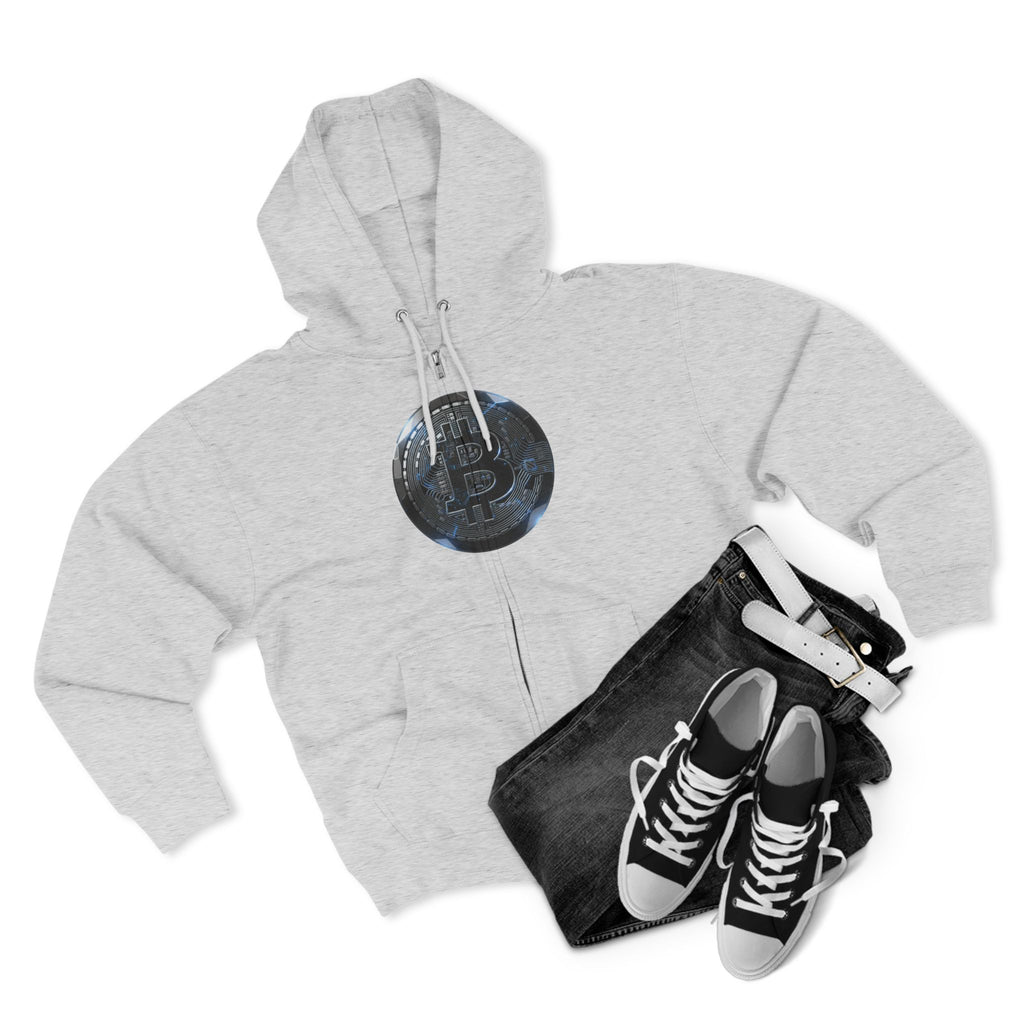 Bitcoin Coin Zip Hoodie — Crypto Logo Zip-Up Hoodie for Bitcoin Enthusiasts