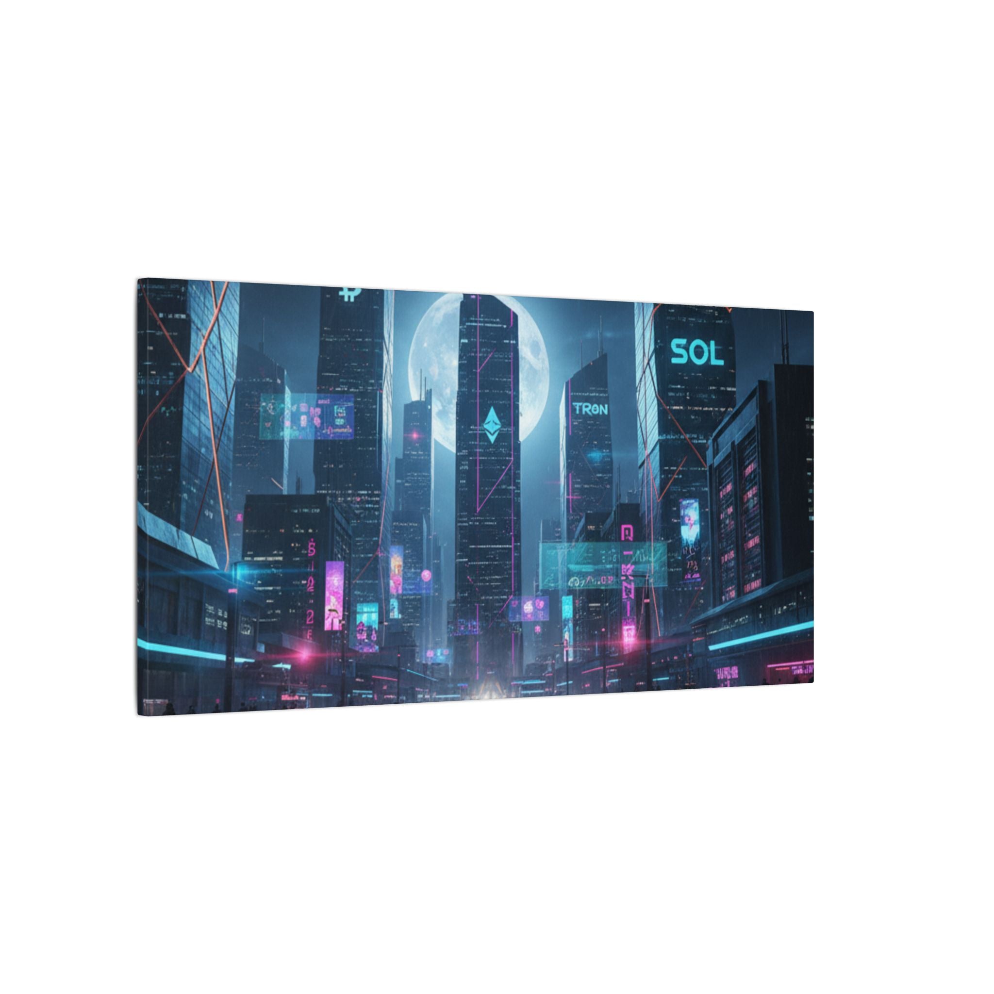Cybercity Neon Canvas Print — Futuristic Nightscape Wall Art