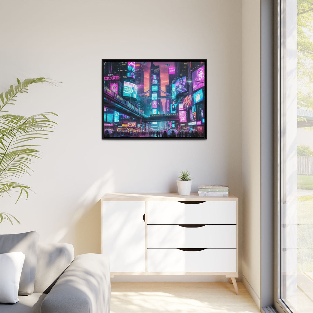 Bright Future Cityscape Vibrant Wall Art  — Framed Cyberpunk Wall Art