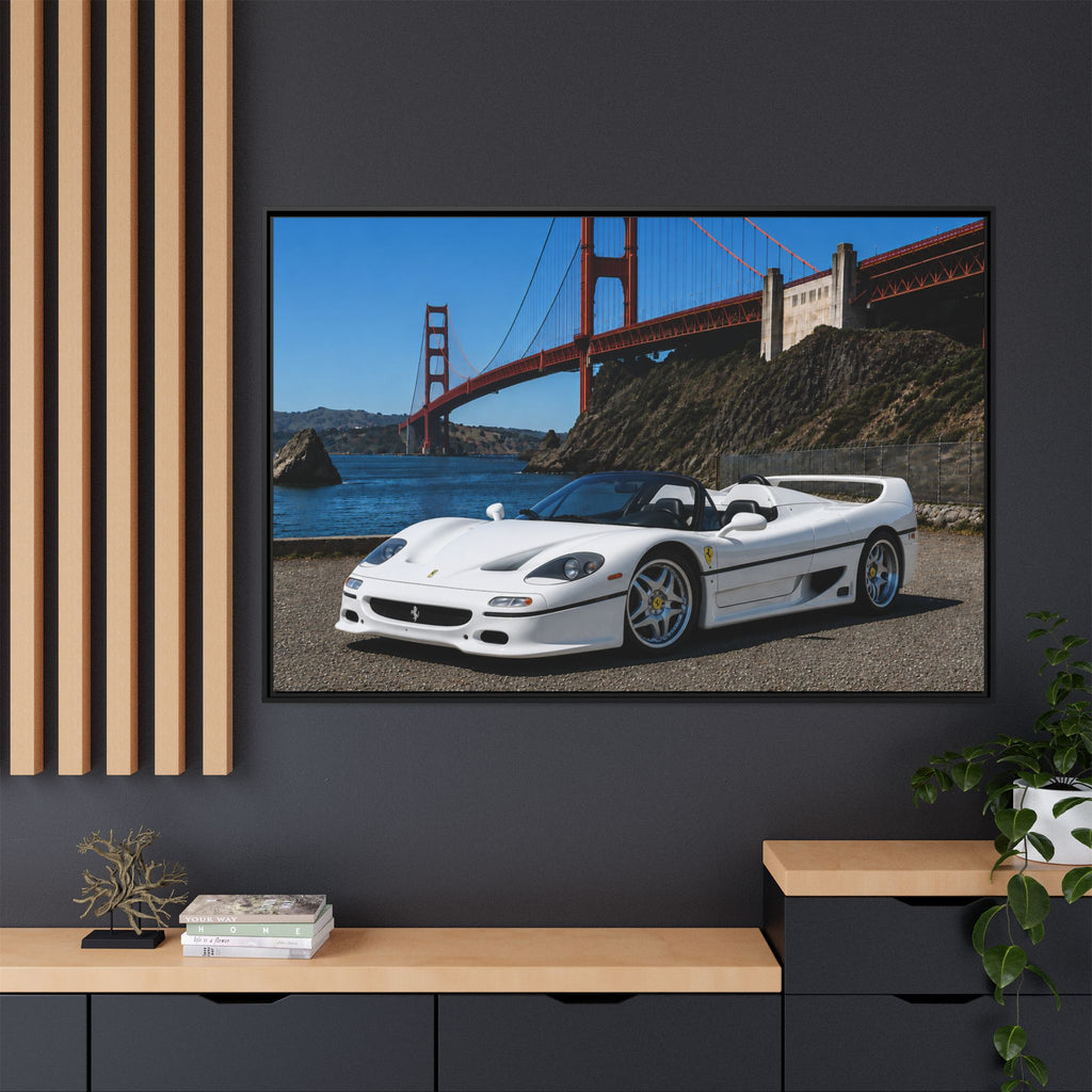 Ferrari F50 1995 — At The Golden Gate Bridge --Matte Framed Canvas Print