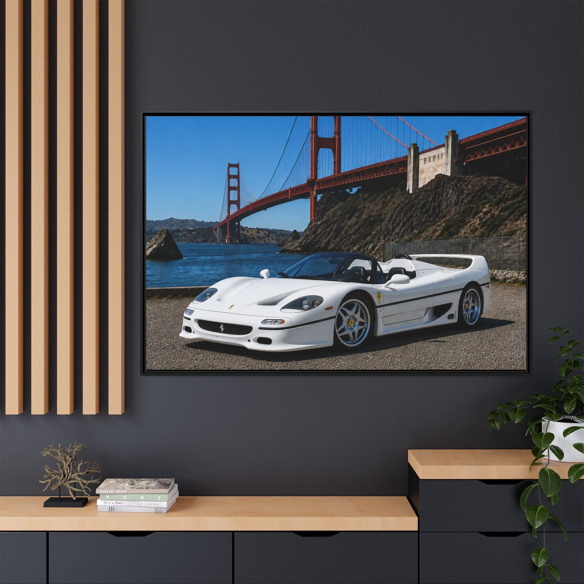 Ferrari F50 1995 — At The Golden Gate Bridge --Matte Framed Canvas Print