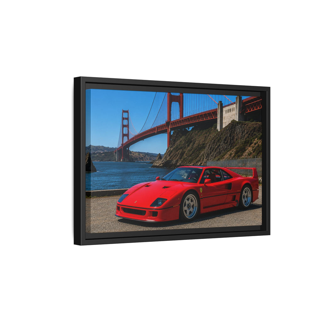 Ferrari F40 1987  — Red Sexy Sports Car by Golden Gate Bridge - Stunning Framed Canvas
