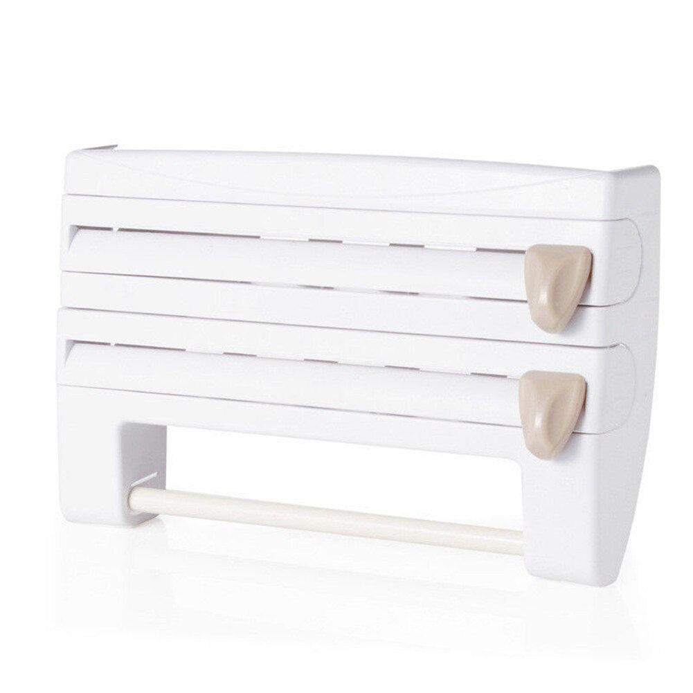 Creative Kitchen Storage Roll Dispenser Cling Film Tin Foil Holder Rack 4 in 1 Wall Mount Towel Roll Holder Hanger Organizer
