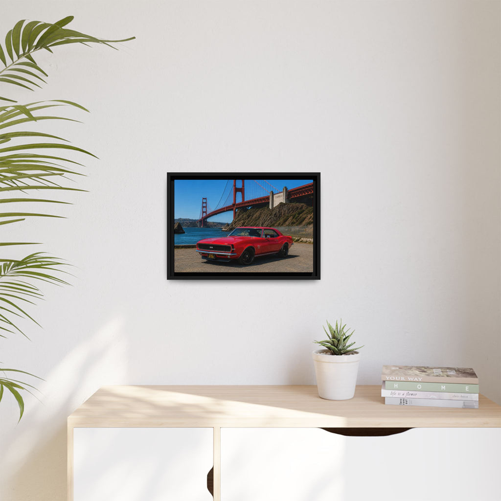 1967 Camaro SS - Stunning Camaro at Golden Gate Bridge - Framed Canvas