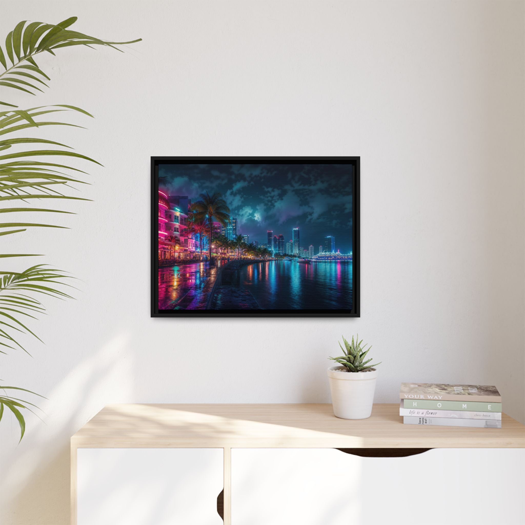 Miami Night Canvas Wall Art Print Ready to Hang