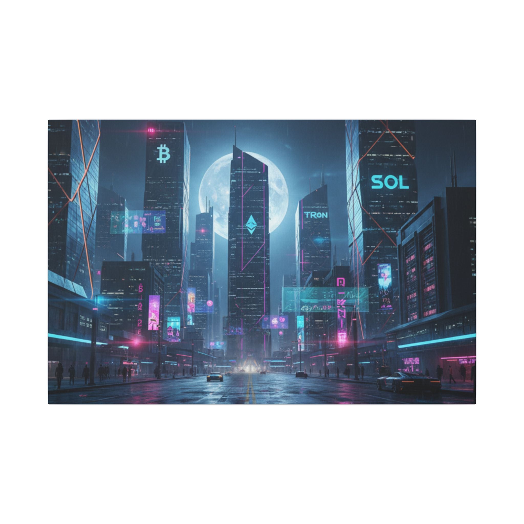 Cybercity Neon Canvas Print — Futuristic Nightscape Wall Art