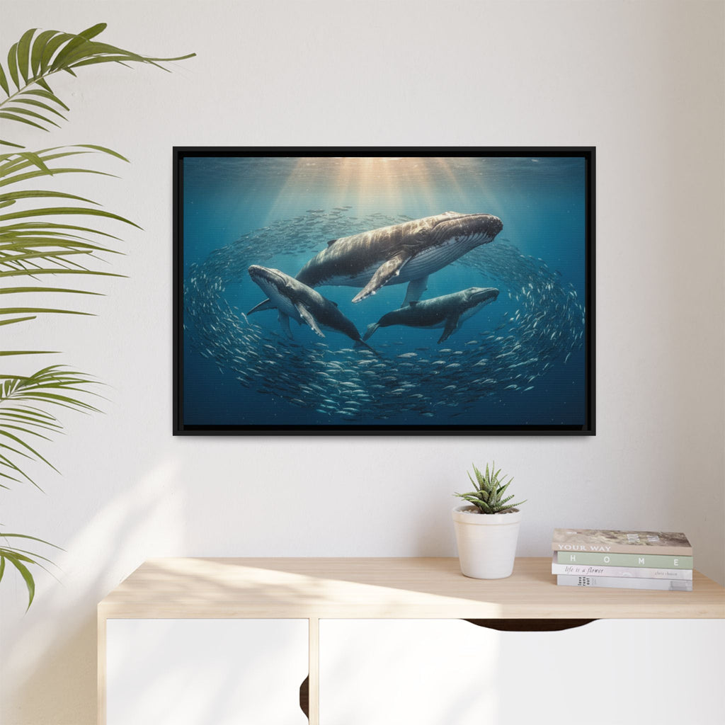 Whale Family Canvas Wall Art - Framed - Stunning