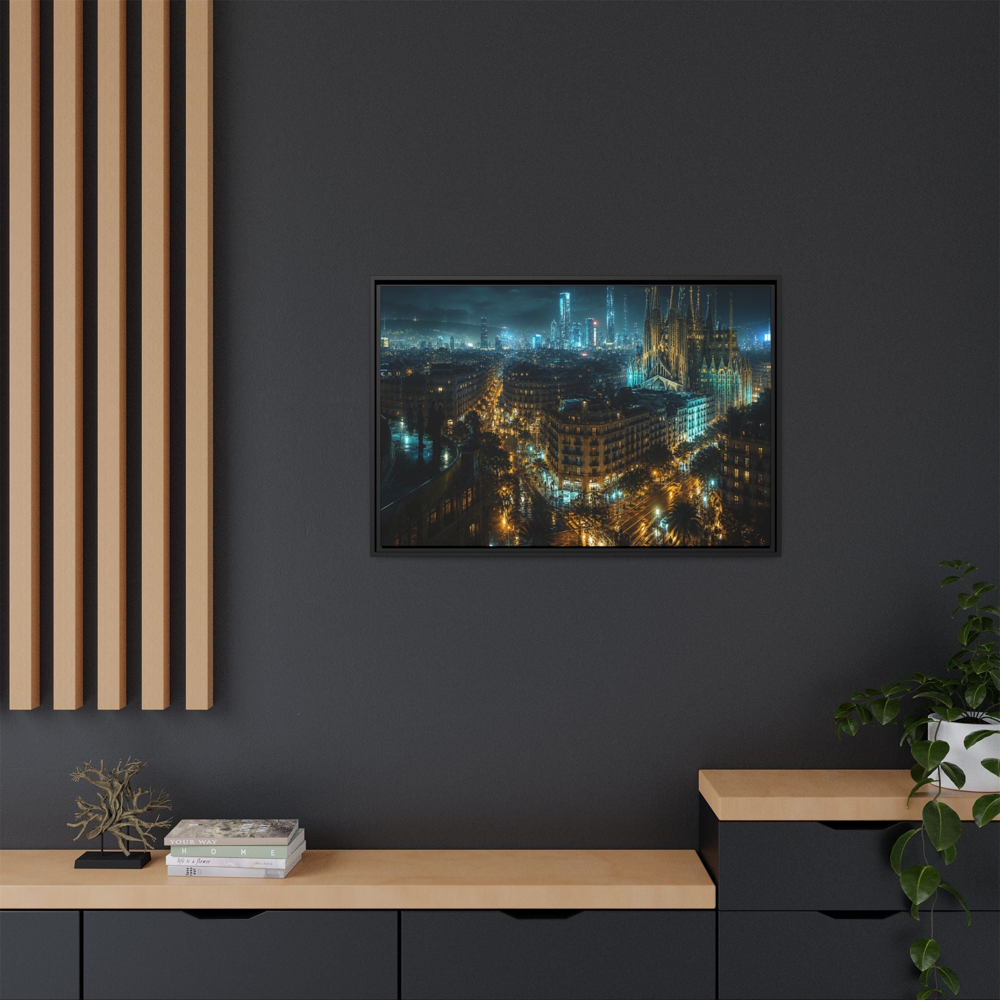 Barcelona Night Canvas Wall Art Print Ready to Hang
