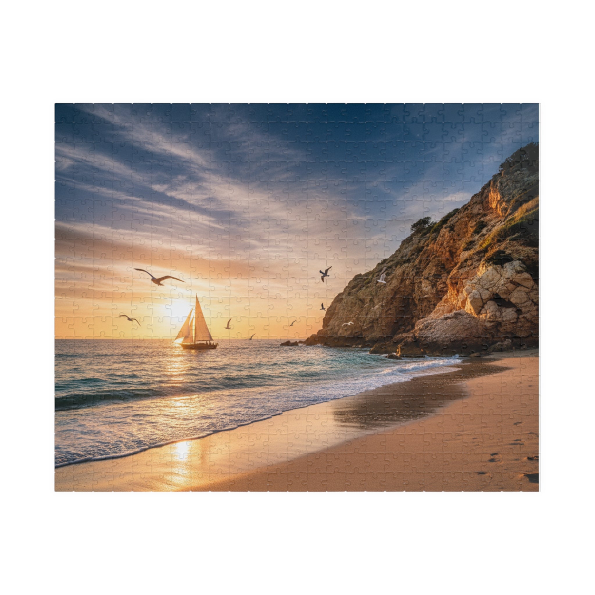 Coastal Sunset Sailboat Jigsaw Puzzle — Scenic Beach Puzzle for Adults & Families (110/252/520/1014 pcs)