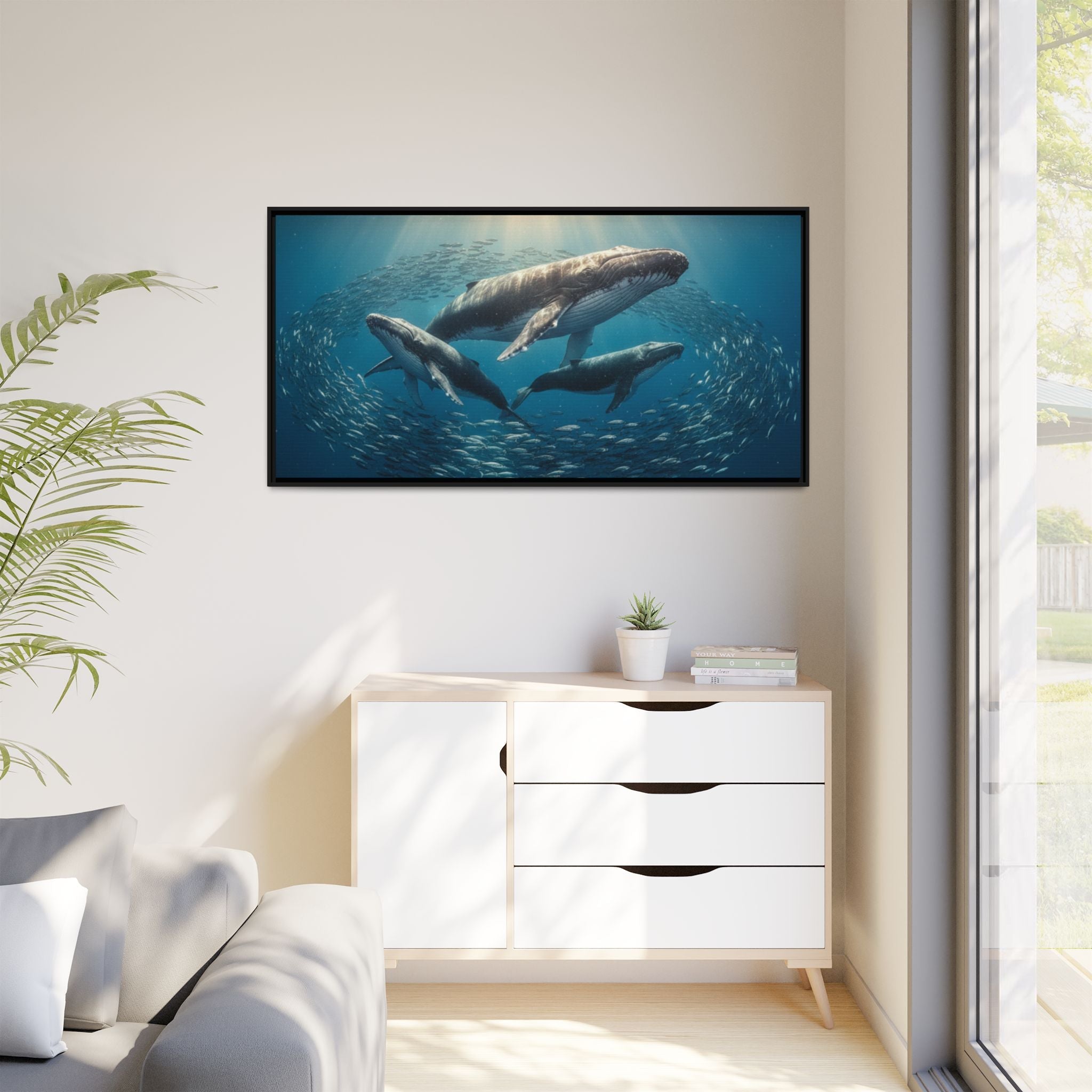 Whale Family Canvas Wall Art - Framed - Stunning