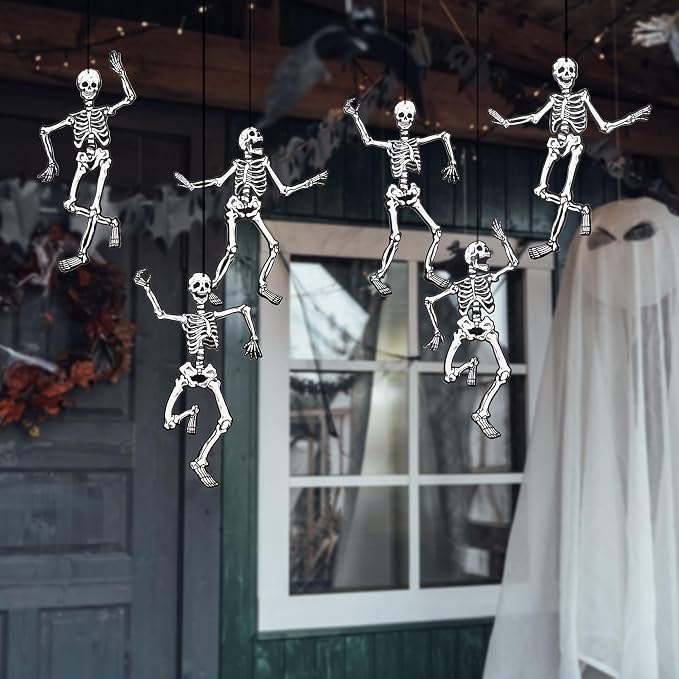 15 Inch Halloween Jointed Skeleton Garland, Skull And Bone Hanging Banner For