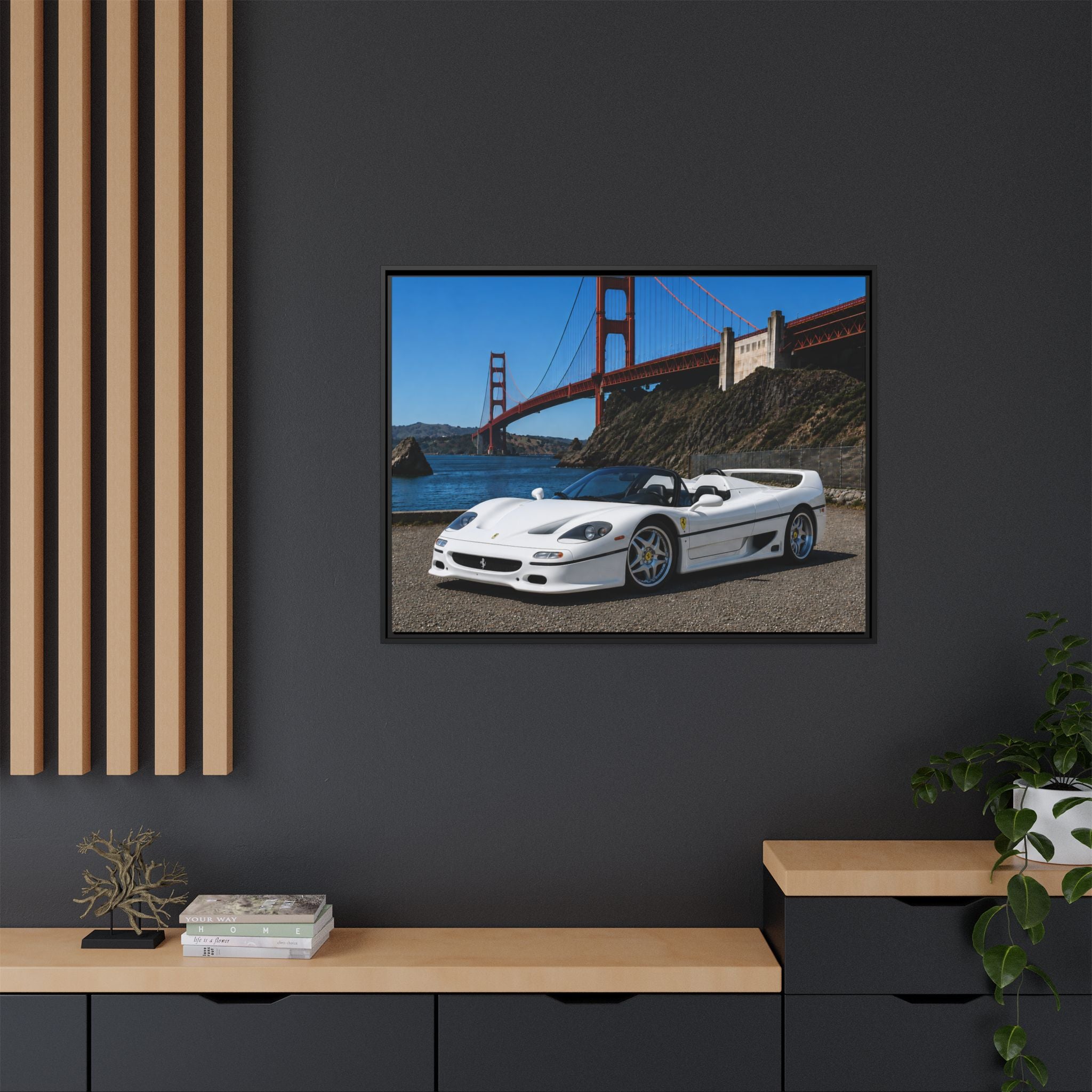 Ferrari F50 1995 — At The Golden Gate Bridge --Matte Framed Canvas Print