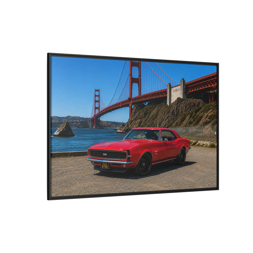 1967 Camaro SS - Stunning Camaro at Golden Gate Bridge - Framed Canvas