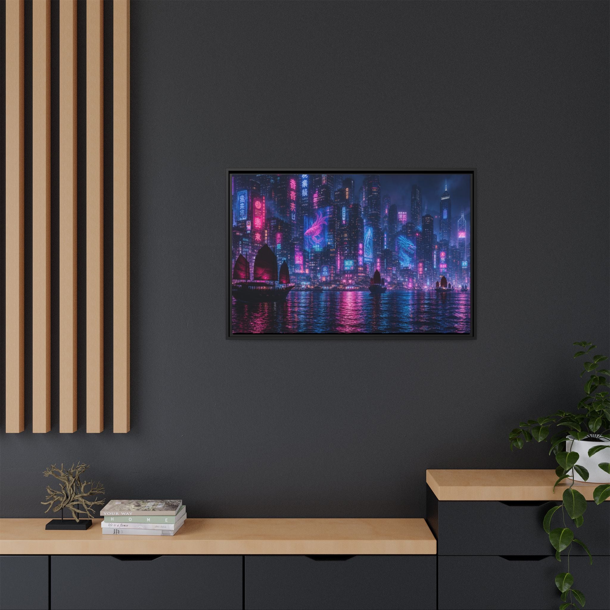 Hong Kong Harbor Night Canvas Wall Art Print Ready to Hang