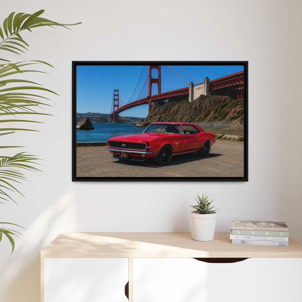 1967 Camaro SS - Stunning Camaro at Golden Gate Bridge - Framed Canvas