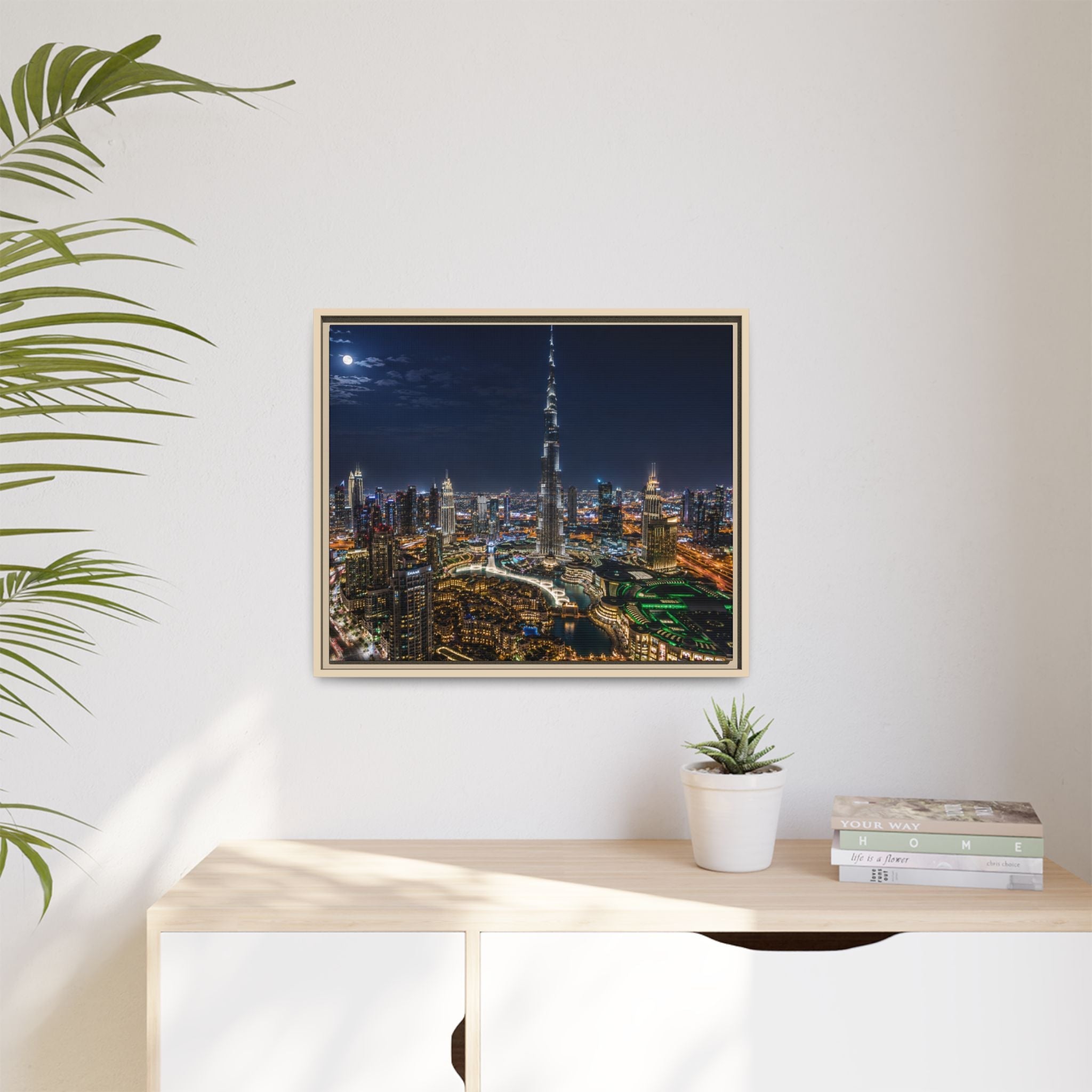 Dubai Night Skyline Matte Framed Canvas Print