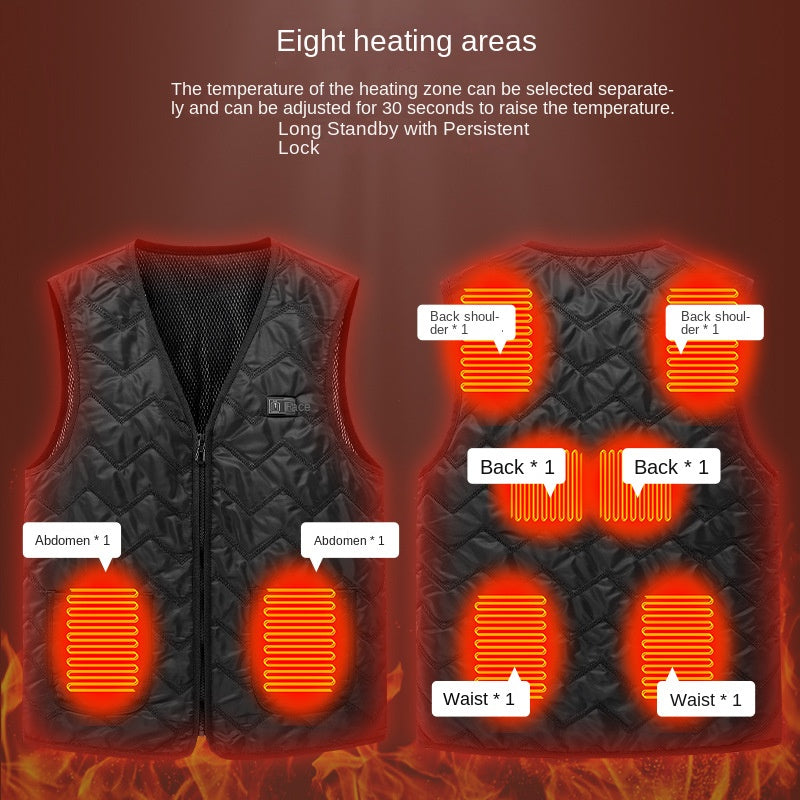 New men's V-neck heated cotton vest, carbon fiber electric vest, USB powered intelligent constant temperature heating suit