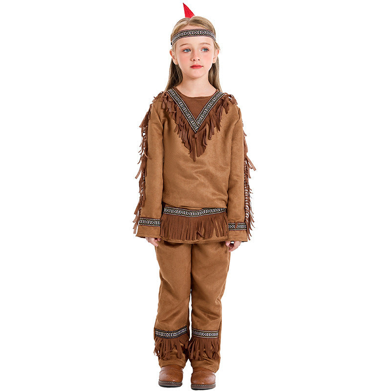 Children's Halloween Stage Performance Costume Native  Indian Chief Costume for Boys