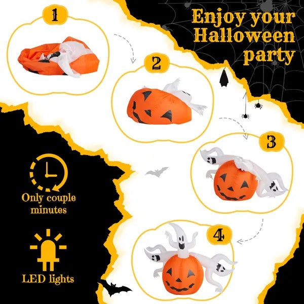 5.9 FT Halloween Inflatable Pumpkin Ghost Outdoor Decorations, Scary Blow Up