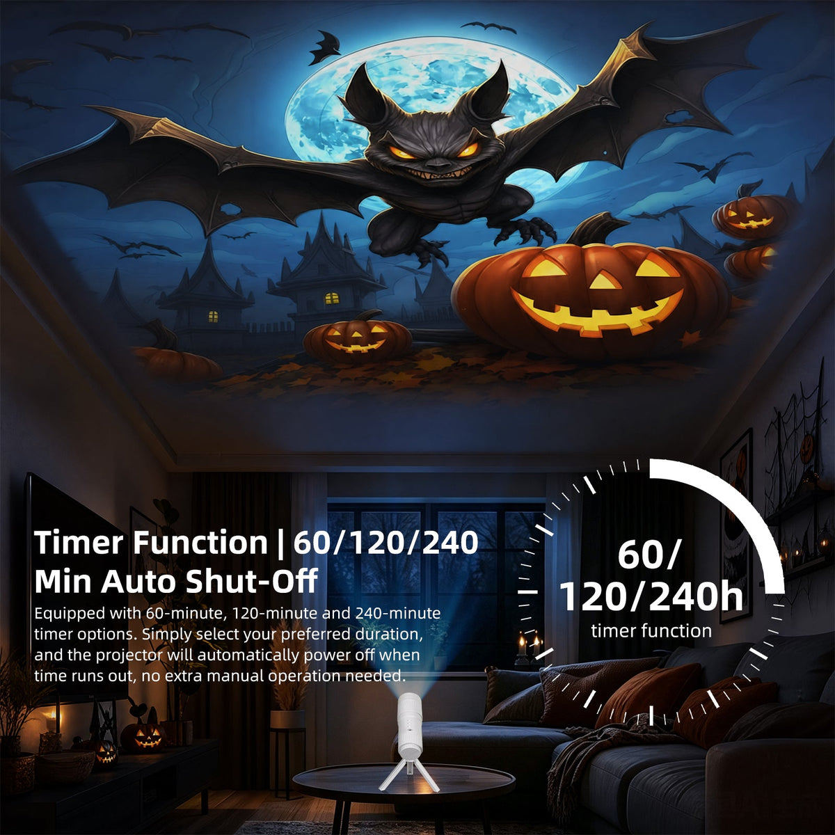 Halloween LED Projector Light, Telescope Shape Built In Battery Projector Lamp