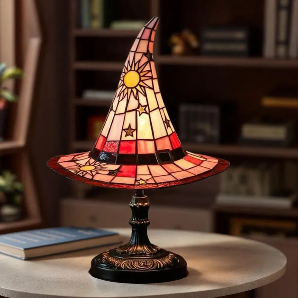 Handmade Gothic Witch Hat Night Light –Witch Hat Lamp Stained Glass LED Lamp