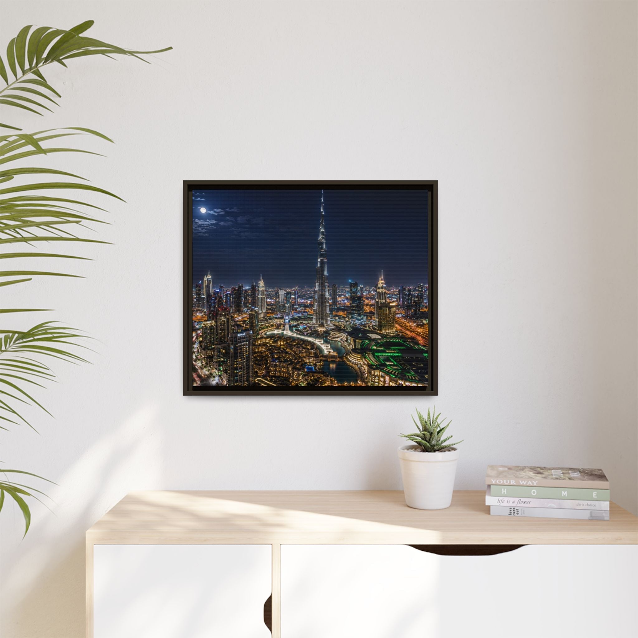 Dubai Night Skyline Matte Framed Canvas Print