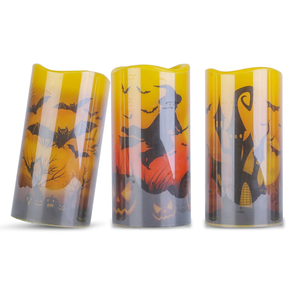 3 Pack Halloween Flameless Candle Lamp With Timer Setting Battery Operated Warm