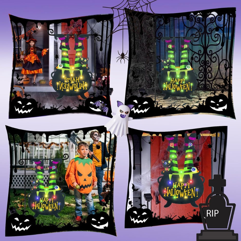 Halloween Lighted Garden Flag, Witch Feet Yard Decor, 12x18 In