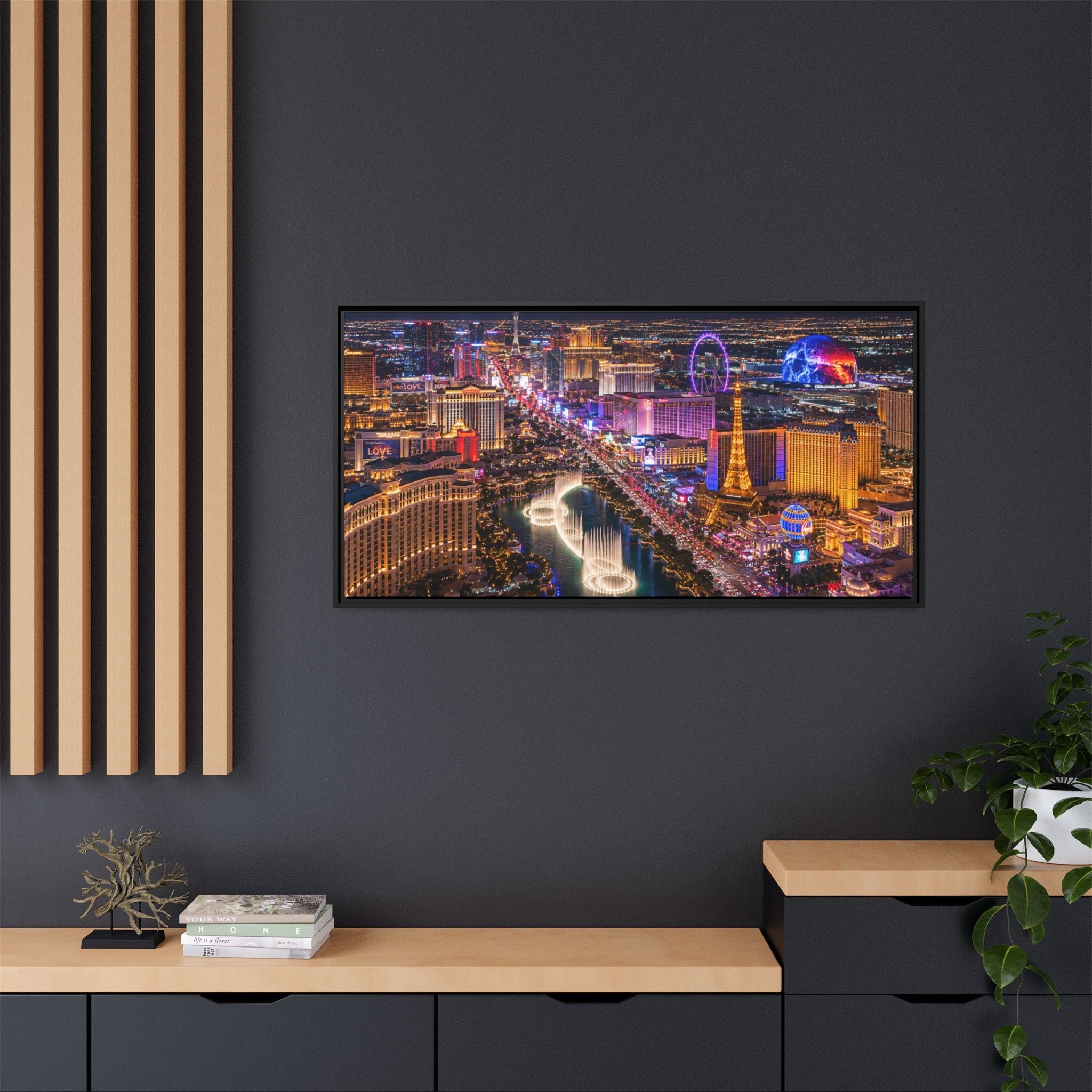 Las Vegas Night Skyline Framed Matte Canvas Print