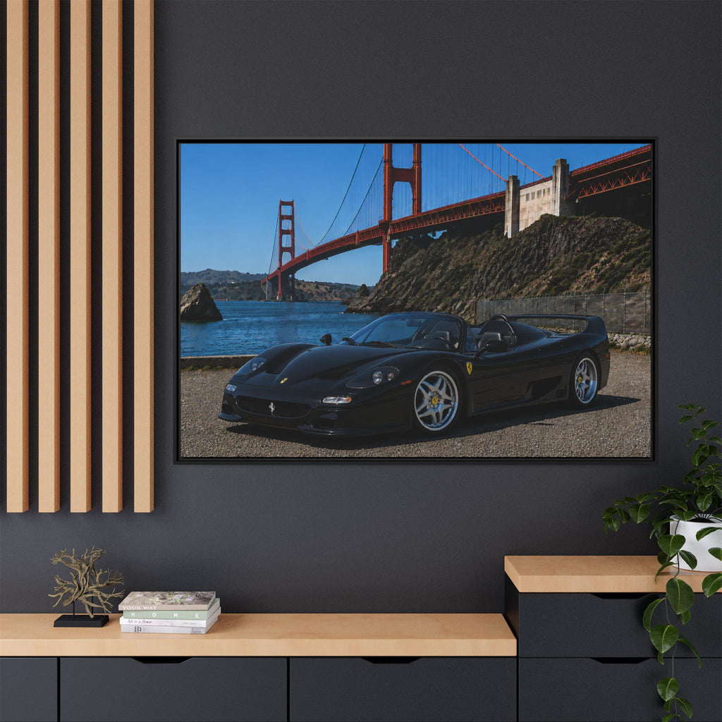 Ferrari F50 1995 — By The Golden Gate Bridge - Framed Canvas Matte Print
