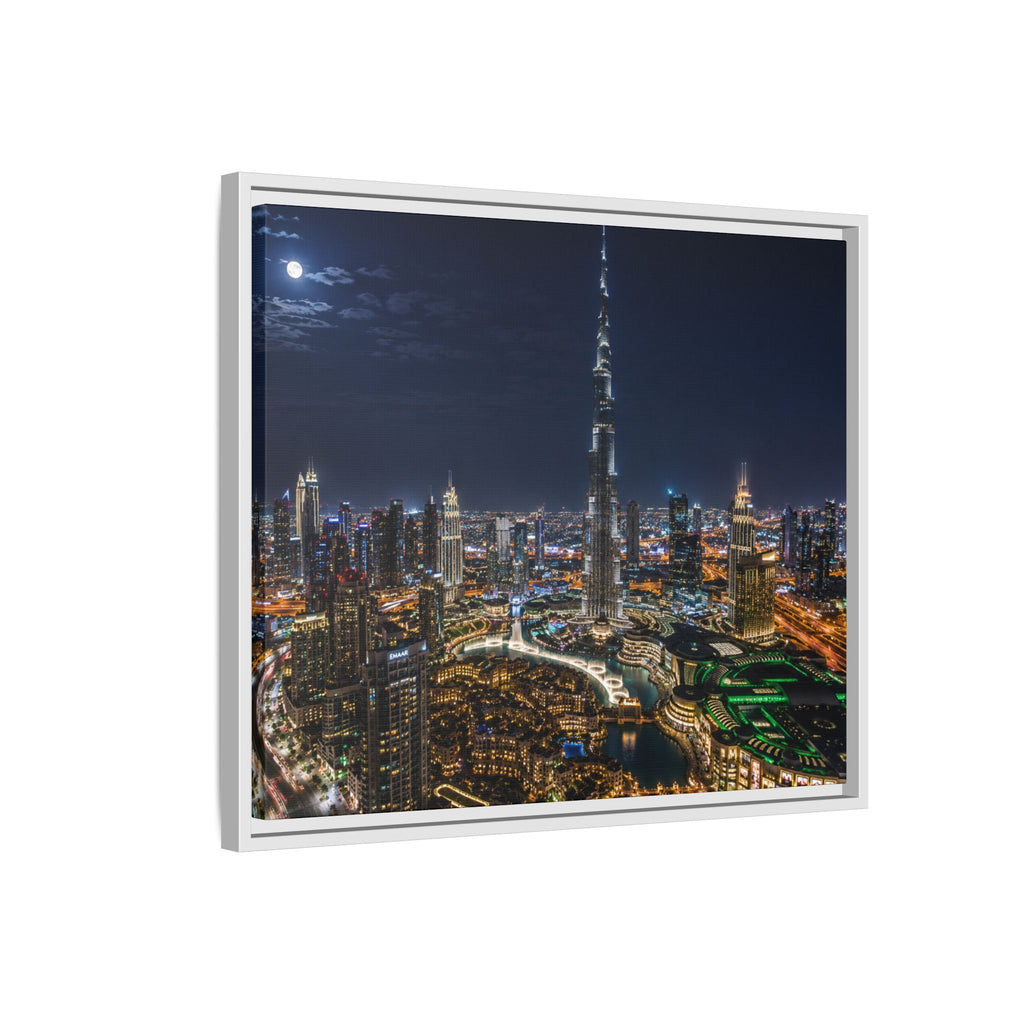Dubai Night Skyline Matte Framed Canvas Print