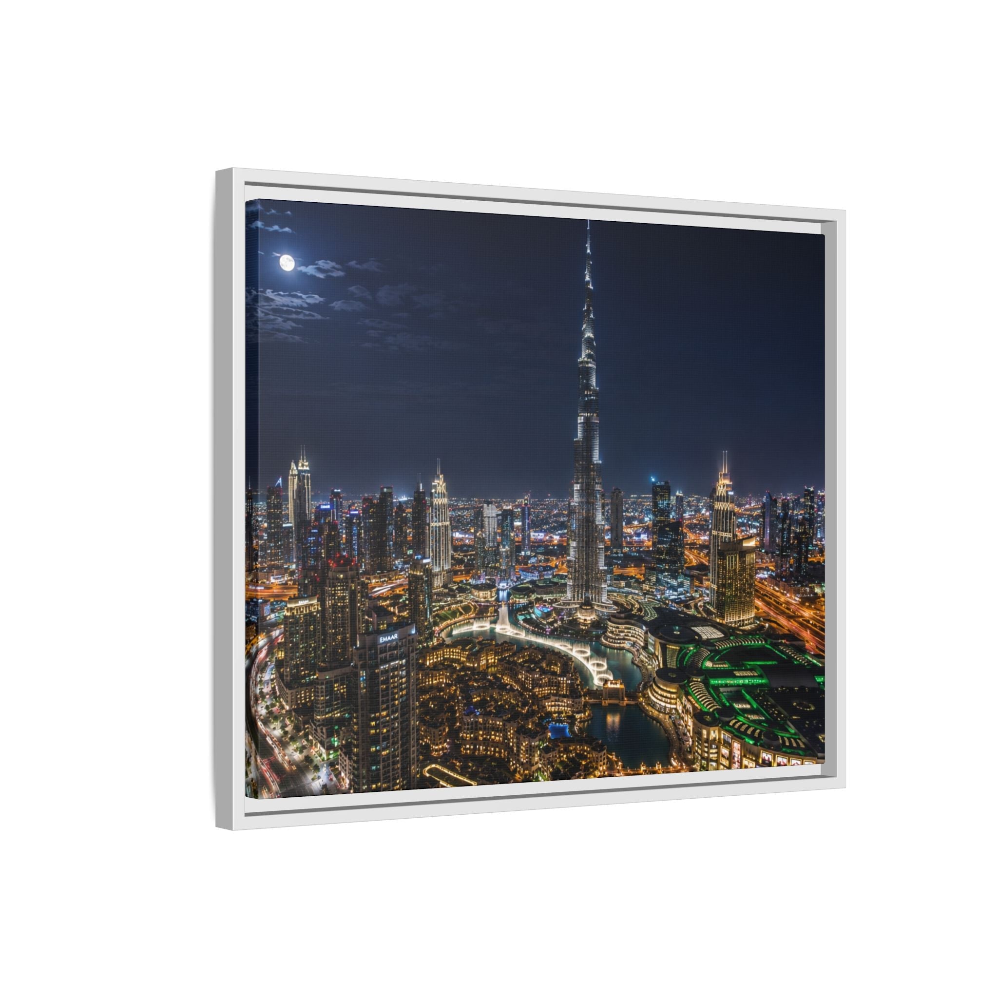 Dubai Night Skyline Matte Framed Canvas Print