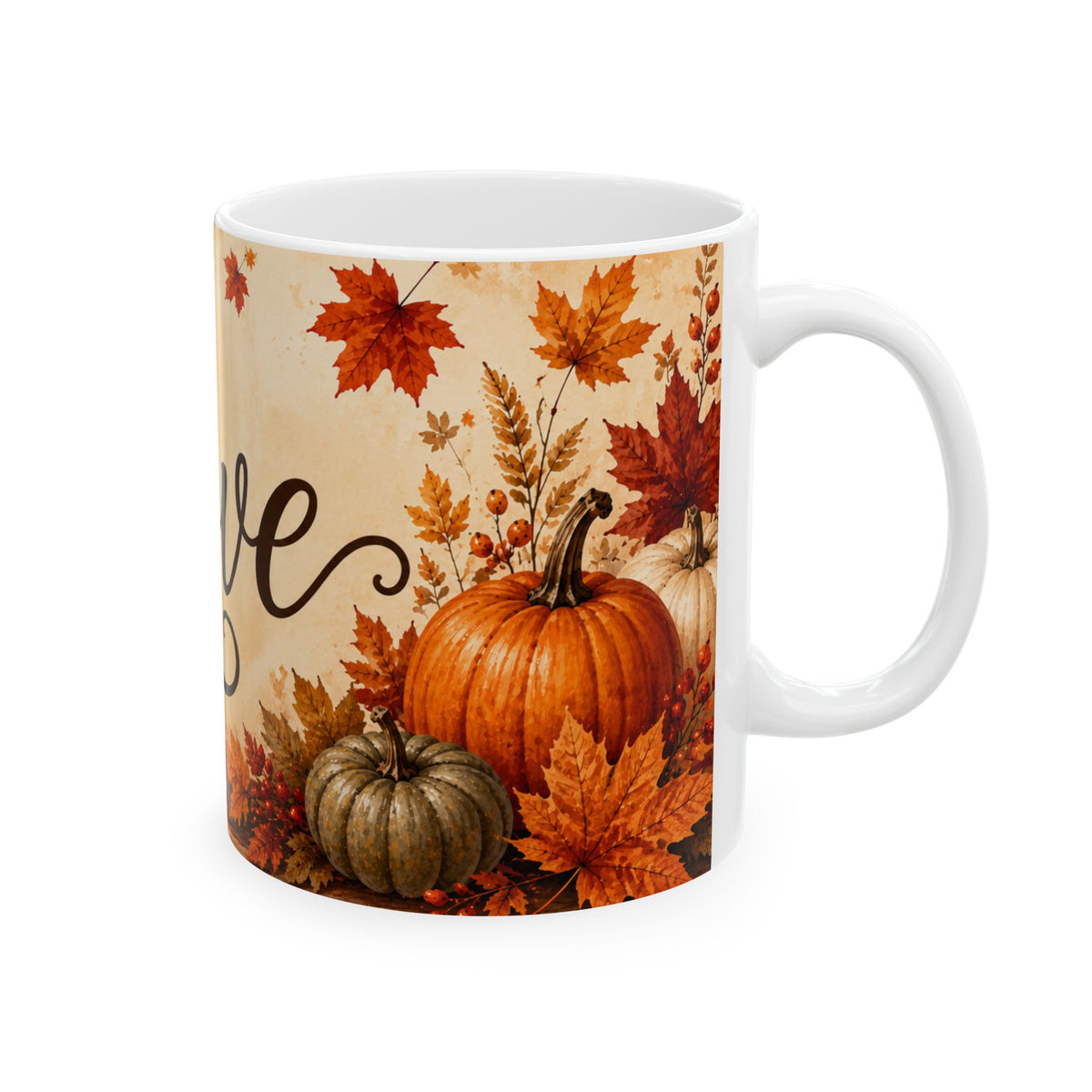 Autumn Love Ceramic Mug Fall Pumpkin Leaves Coffee Cup Halloween Thanksgiving Gift