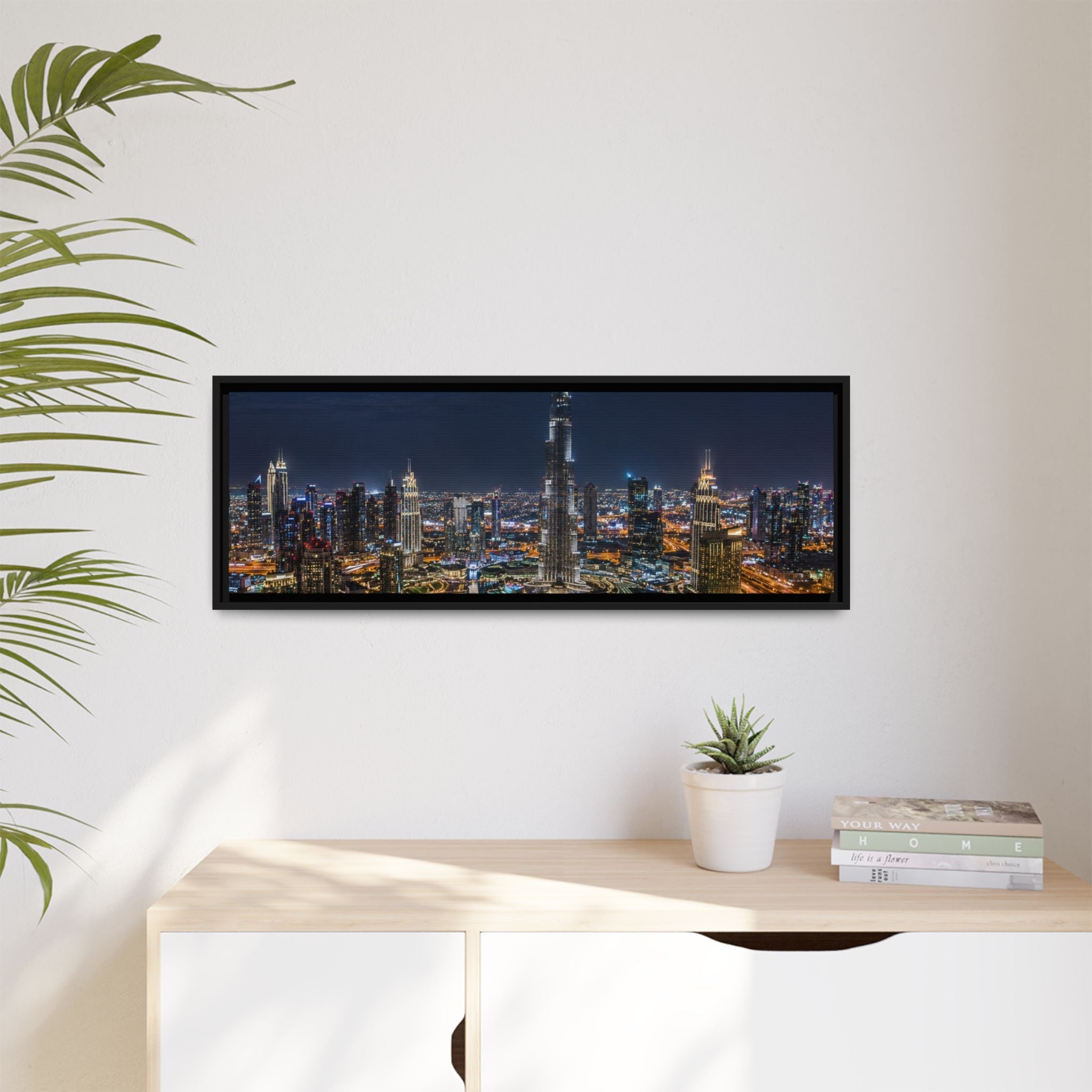 Dubai Night Skyline Matte Framed Canvas Print