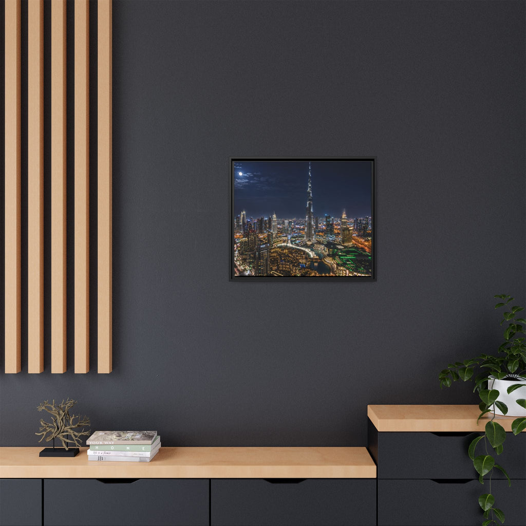 Dubai Night Skyline Matte Framed Canvas Print