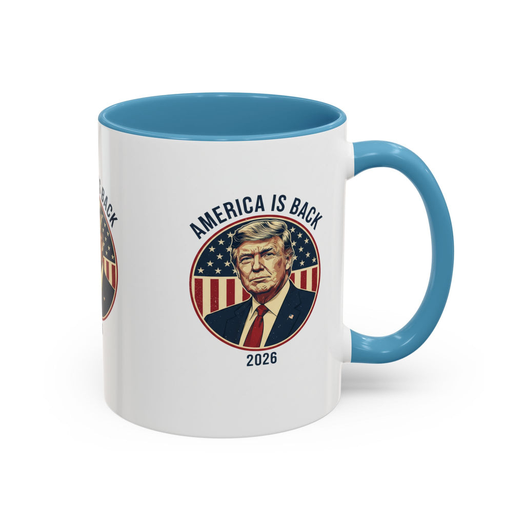 America Is Back 2026 Accent Coffee Mug — Patriotic Trump Campaign Ceramic Mug
