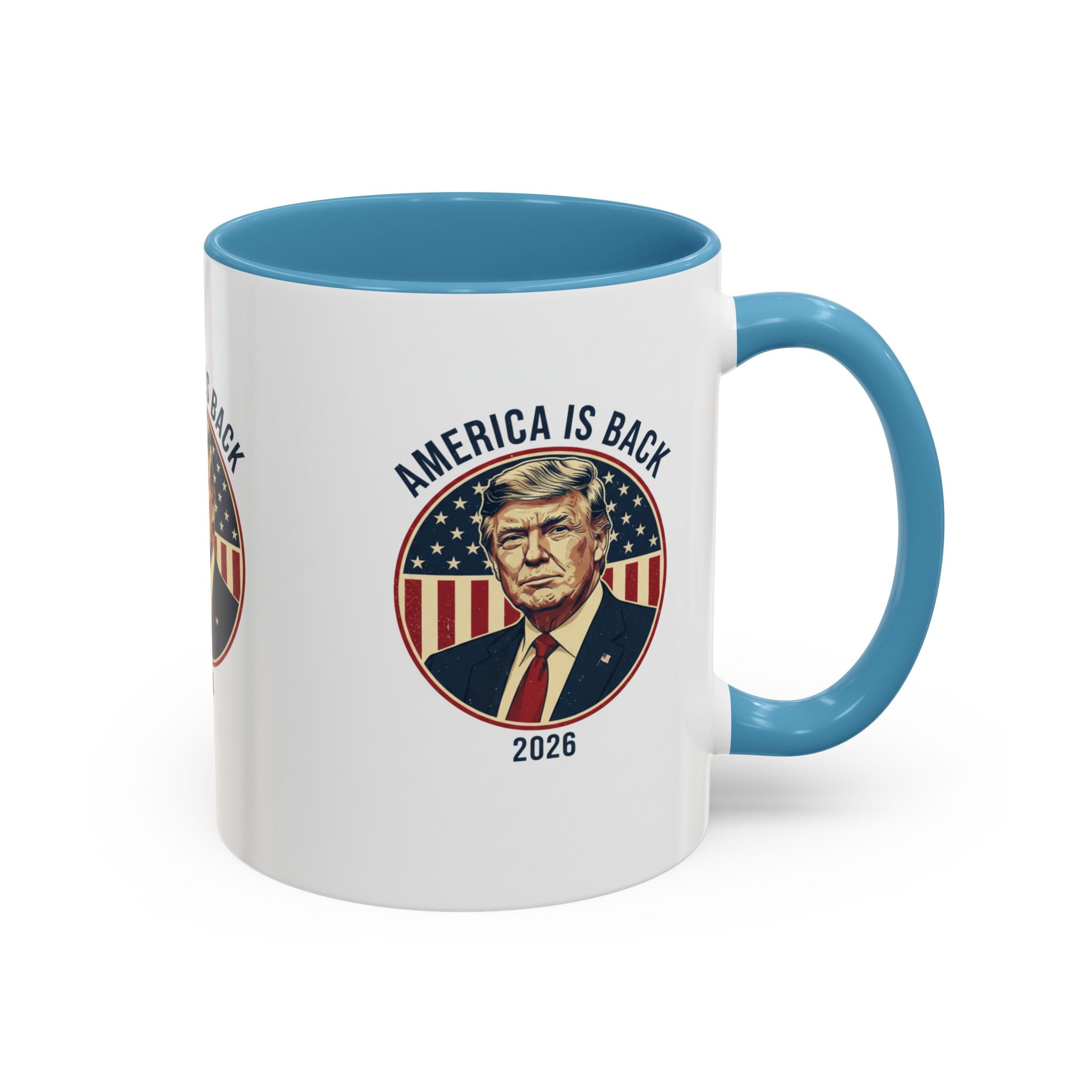 America Is Back 2026 Accent Coffee Mug — Patriotic Trump Campaign Ceramic Mug