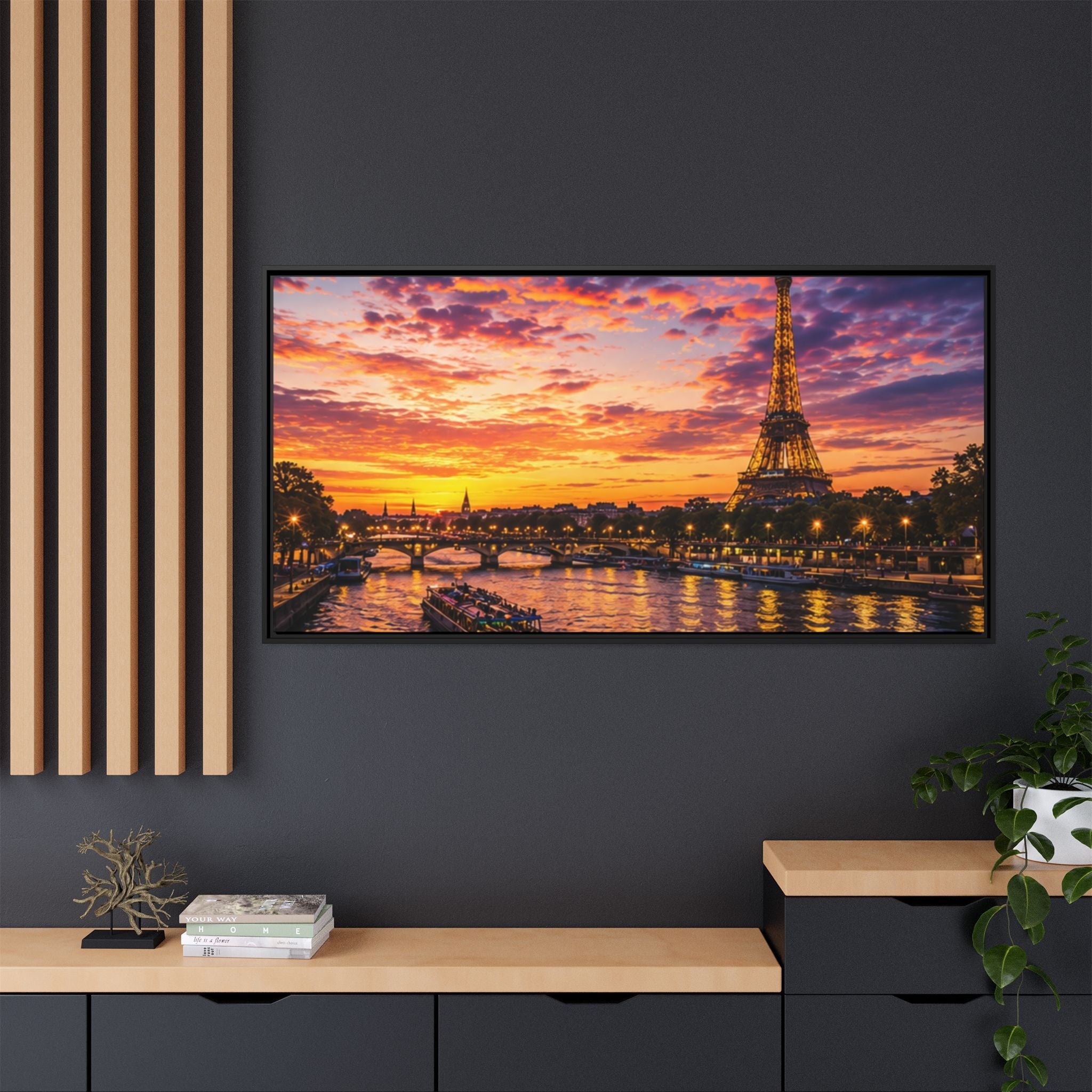 Paris Sunset Matte Canvas Wall Art - Framed - Stunning Picture