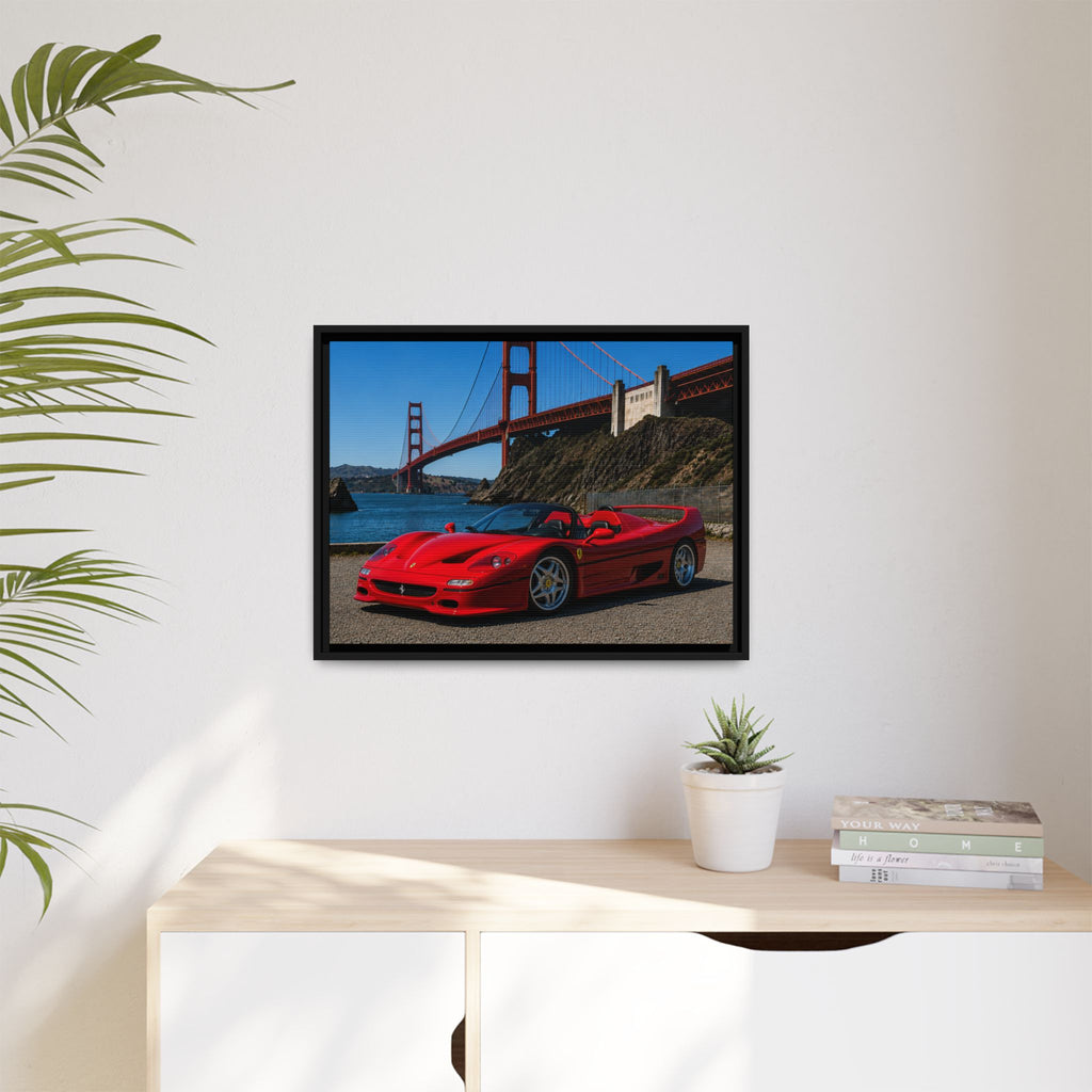 Ferrari F50 1995 Red - At Golden Gate Bridge - Stunning Framed Canvas Wall Art