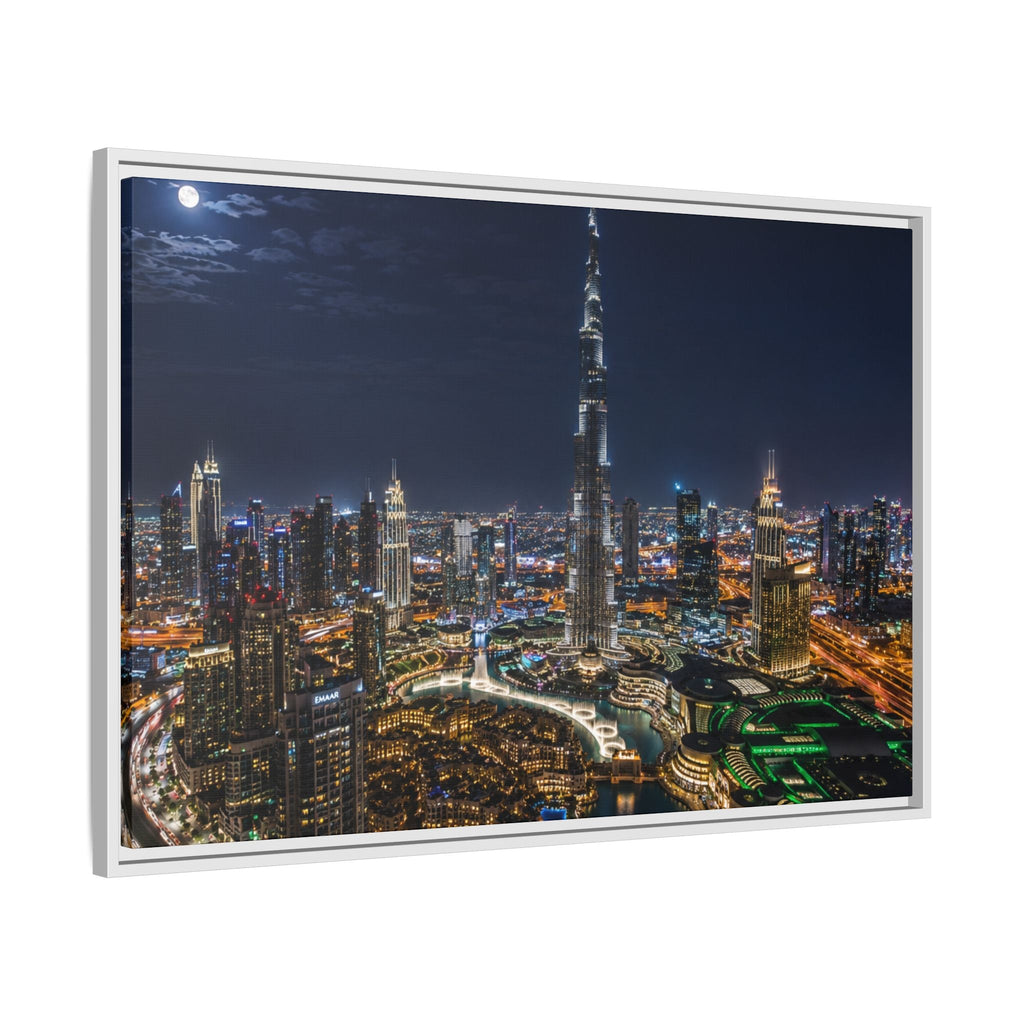 Dubai Night Skyline Matte Framed Canvas Print