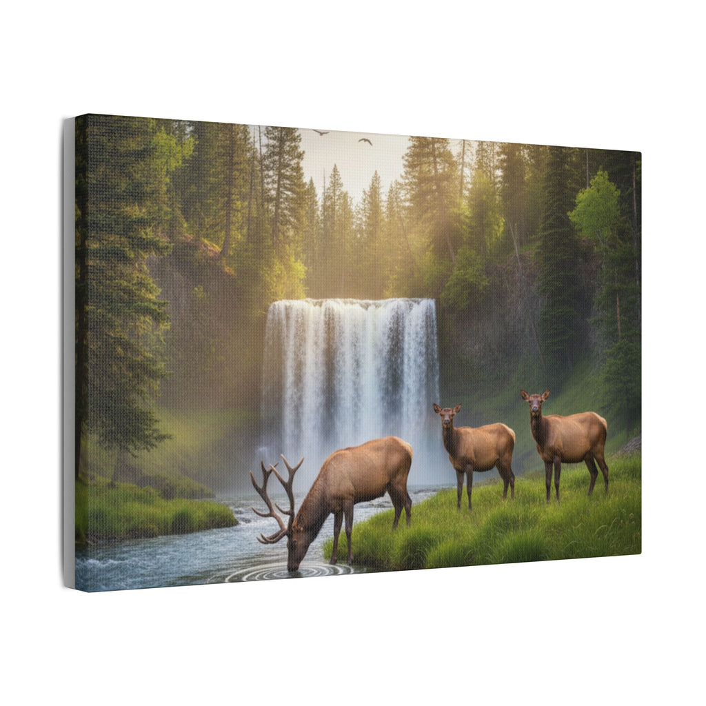 Waterfall Elk Canvas