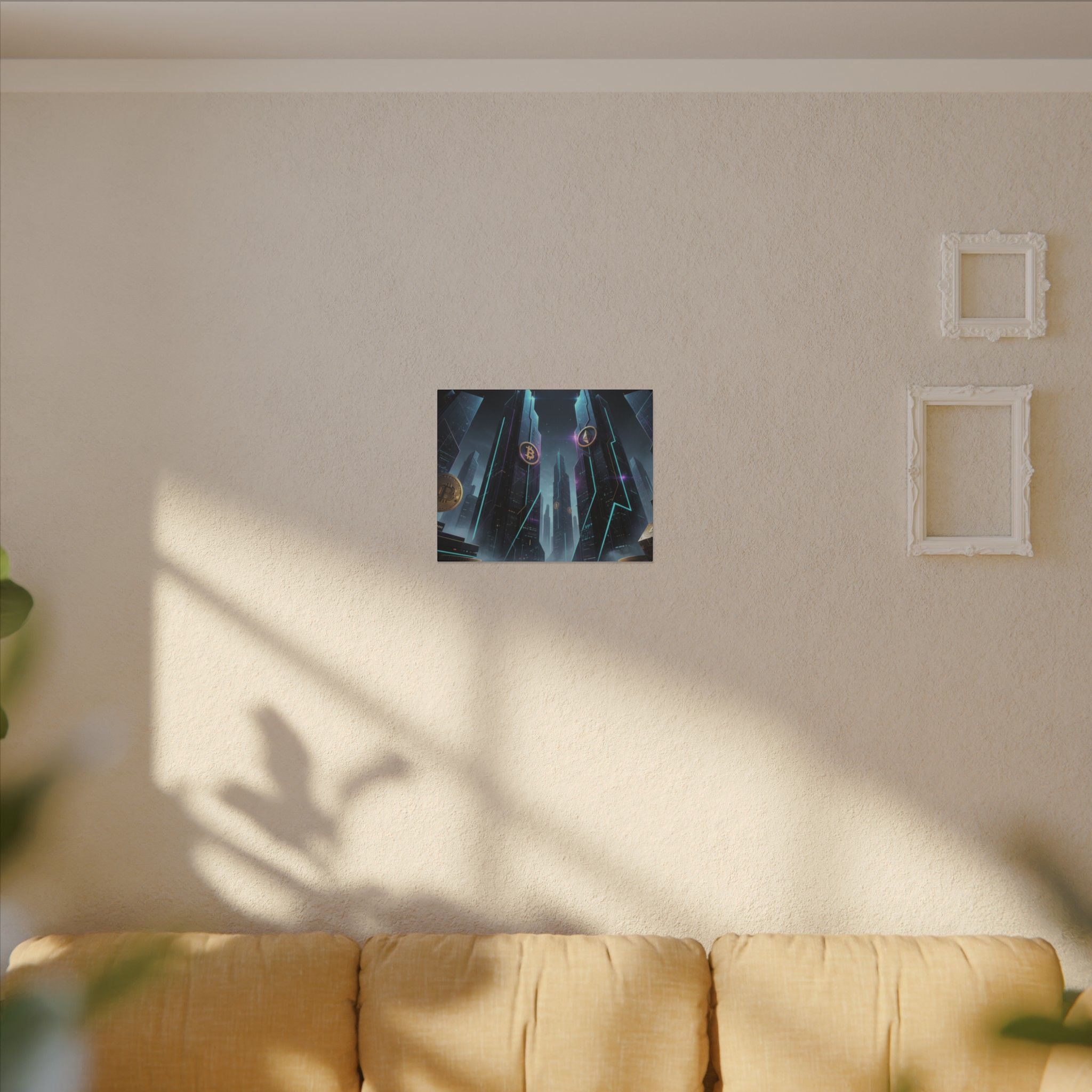 Crypto City Canvas Print — Futuristic Bitcoin & Ethereum Wall Art