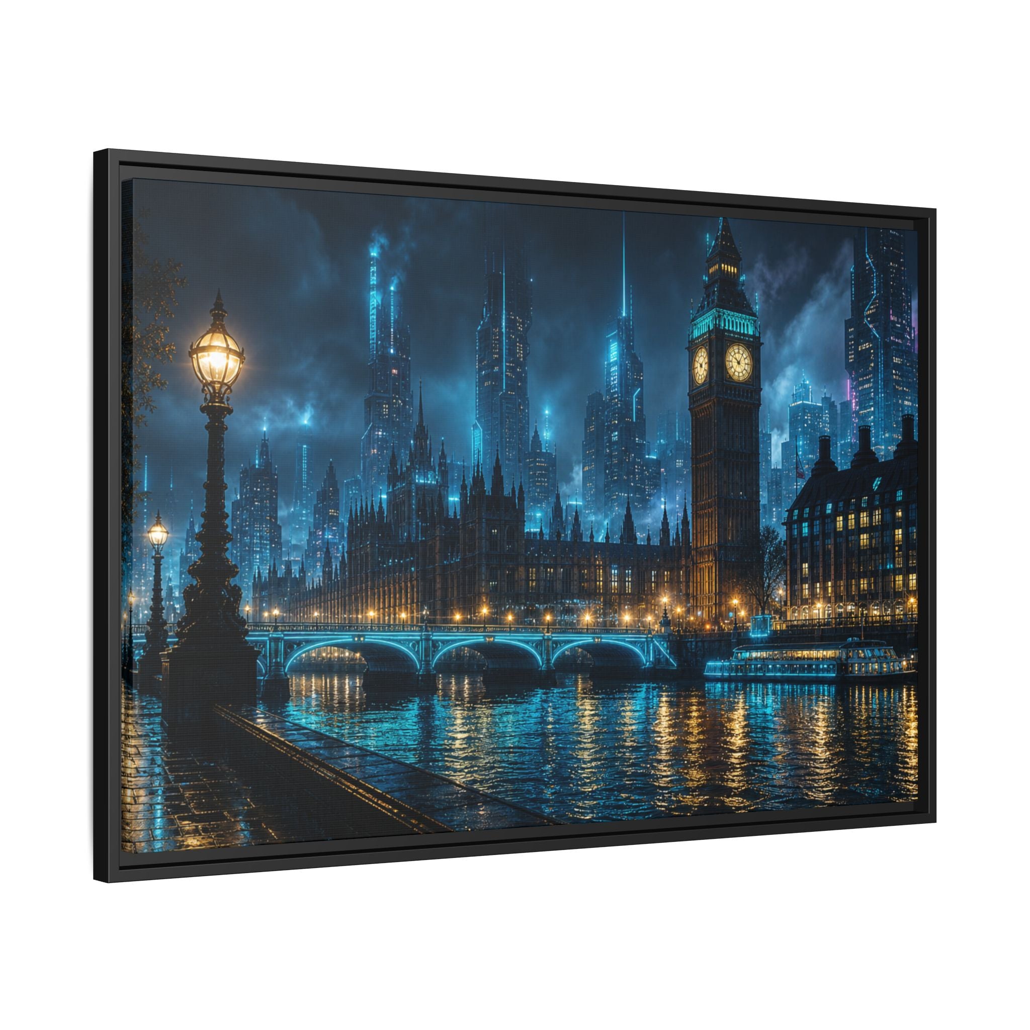 London Thames Night Canvas Wall Art Print Ready to Hang