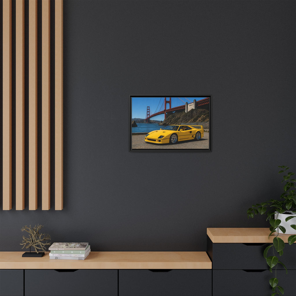 Ferrari 1987 F40 — Yellow Ferrari by the Golden Gate Bridge - Stunning Framed Canvas