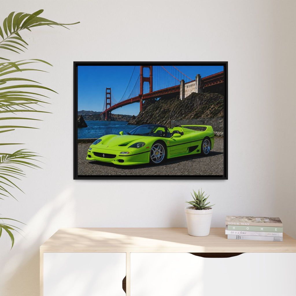 Ferrari F50 1995 — At Golden Gate Bridge - Framed Canvas Art - Stunning