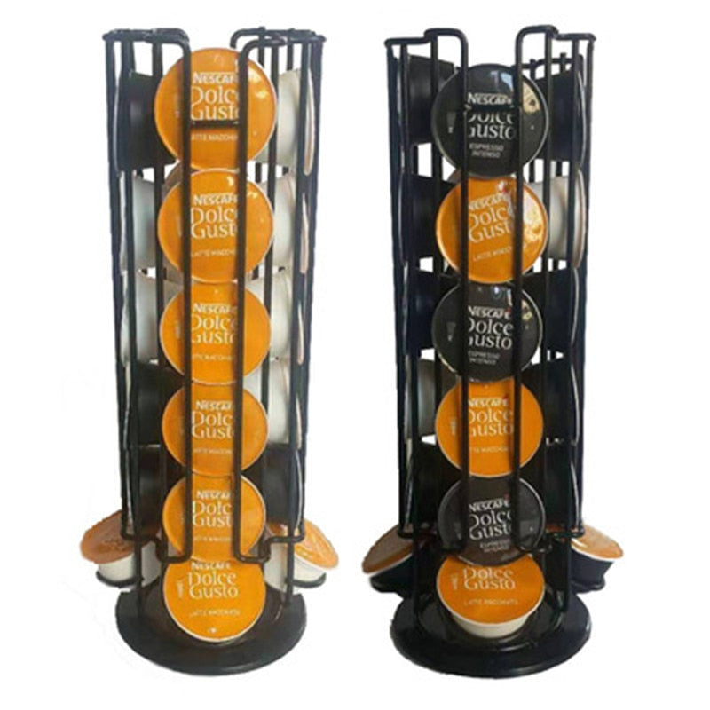 24Cups Rotatable Coffee Pod Holder For Dolce Gusto Capsule Display Capsule Rack Stainless Steel Tower Stand Storage Shelves