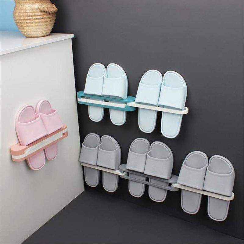 Bathroom Slippers Rack Wall Mounted Shoe Organizer Rack Folding Shoe Hanger Self Adhesive Storage Holder for Bedroom Shower Room