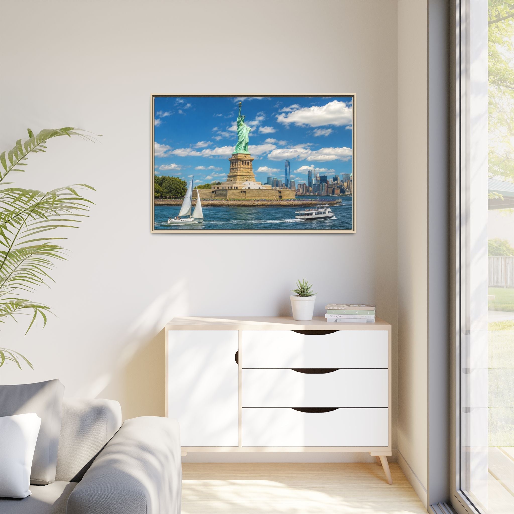 Statue of Liberty Matte Framed Canvas Print — New York City Landmark Wall Art